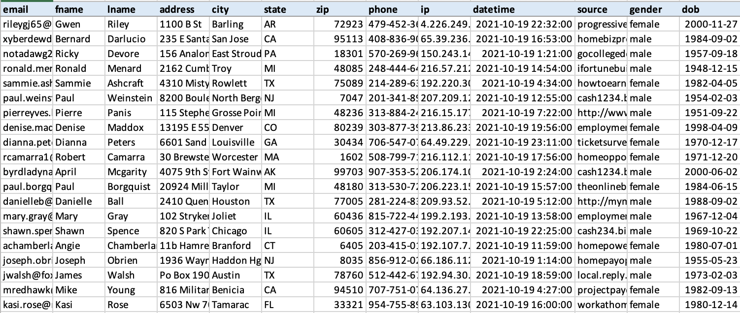 Example of LynkedReach contact data